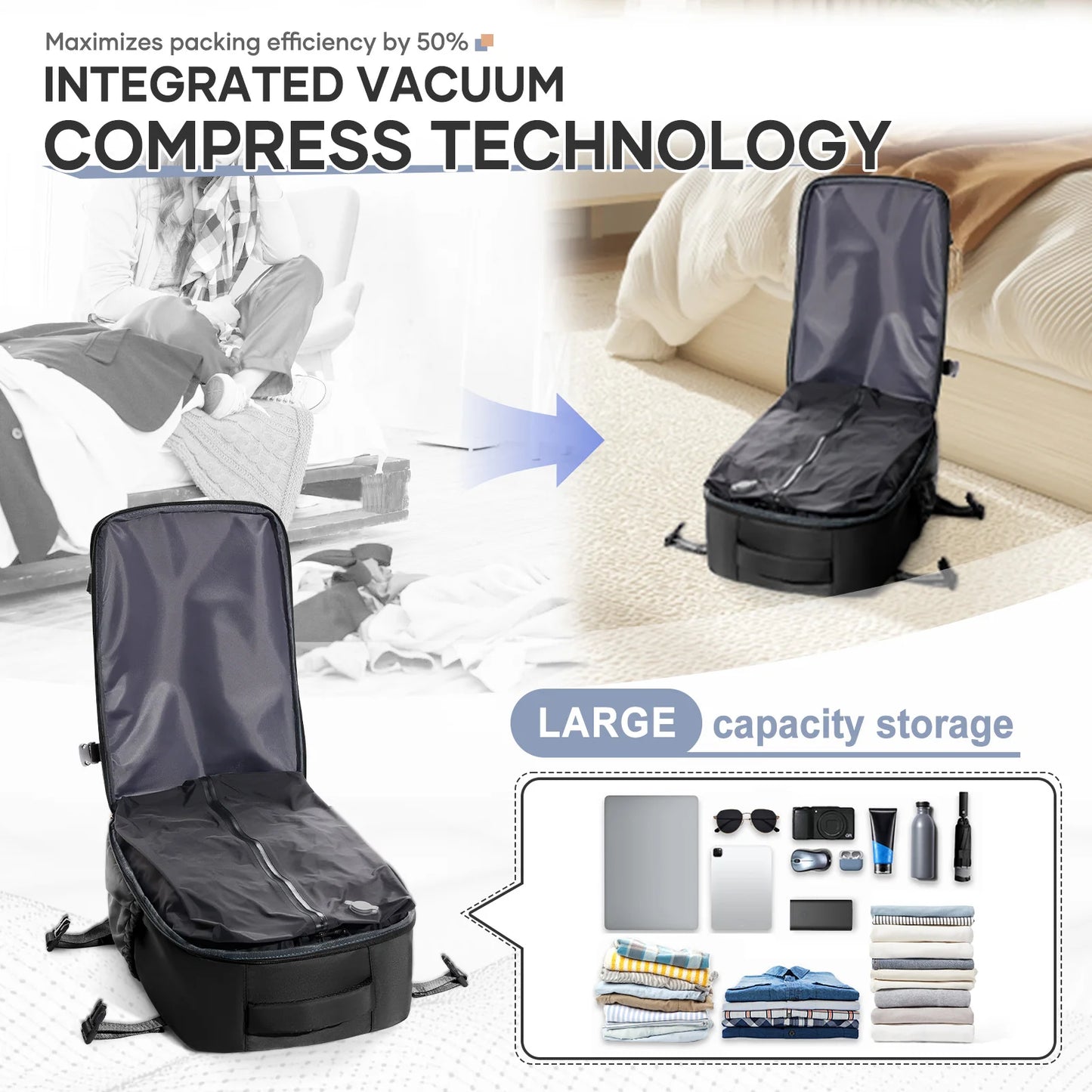 TRAVLA™ Vacuum Compression Travel Backpack